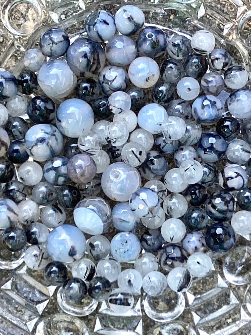 Assortment of Black and White Dragon Vein Agate Beads, NWT